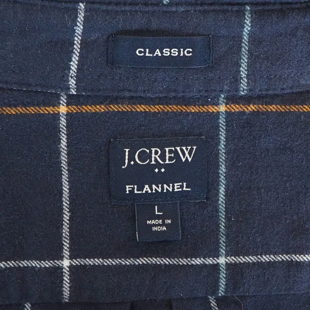 J. Crew Navy Window Pane Flannel Shirt‎ Men Large Classic Fit Tartan Preppy